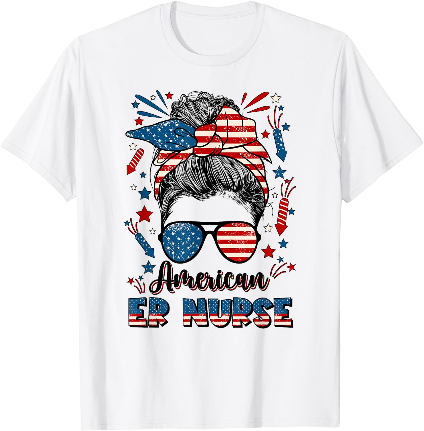 4th Of July Emergency Nurse American Flag ER Nurse T-Shirt - T-Shirt | White