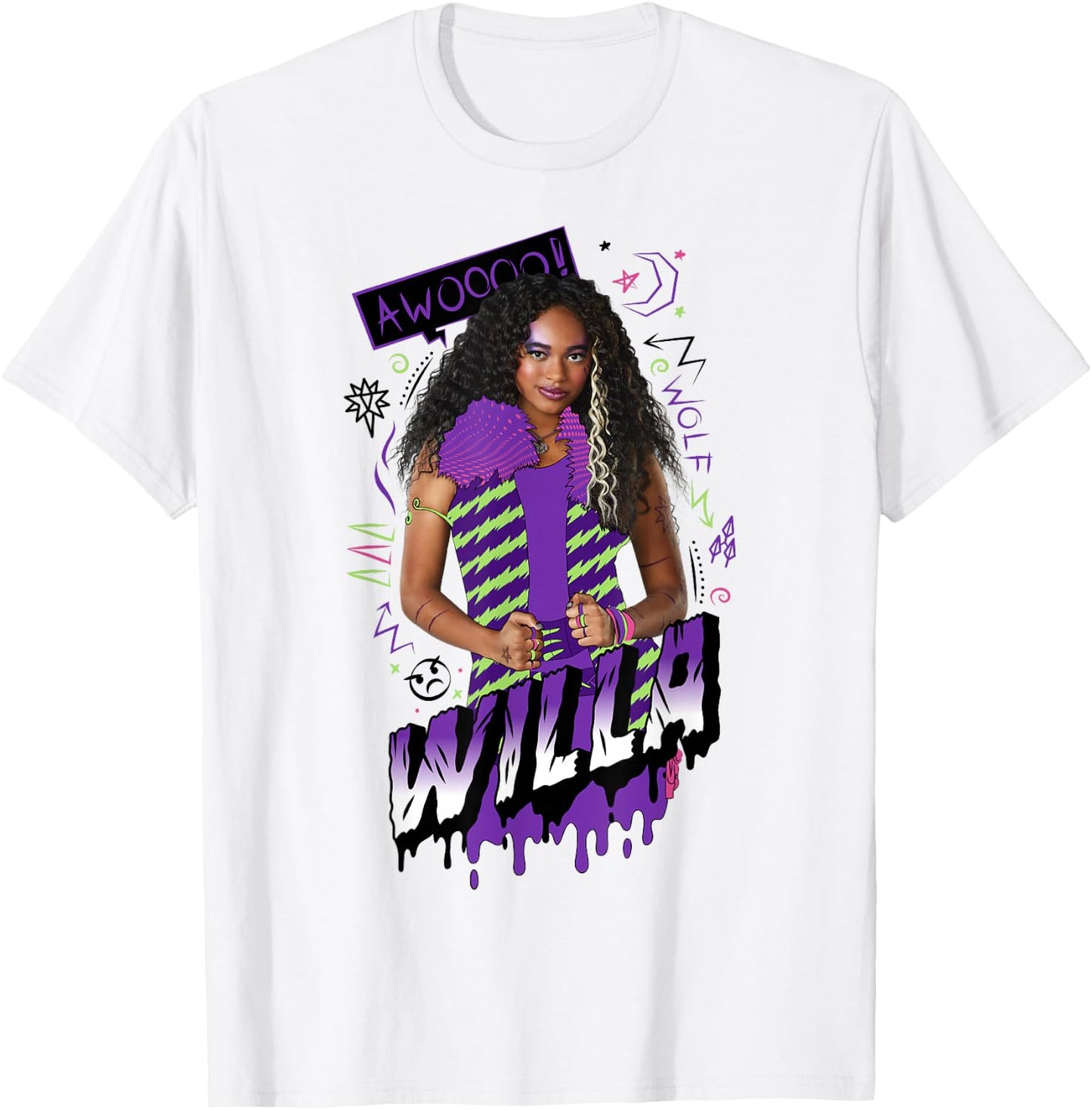 Disney Zombies Willa Wolf Retro Paint Drip Poster T-Shirt - T-Shirt | White