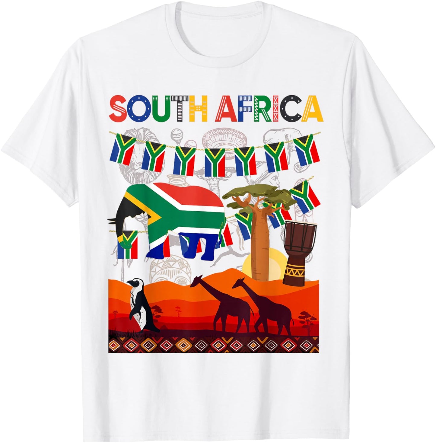 South Africa Ideas Kids With Elephant & South African Flag T-Shirt - T-Shirt | White