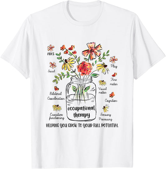 Retro Floral OT Occupational Therapist OT therapy women T-Shirt - T-Shirt | White