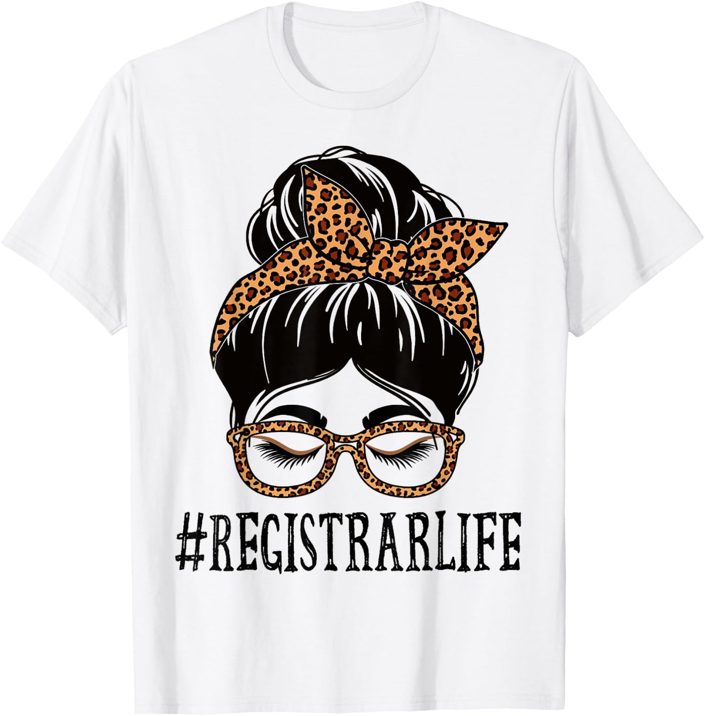 Registrar Leopard Messy Bun Women Back To School T-Shirt - T-Shirt | White