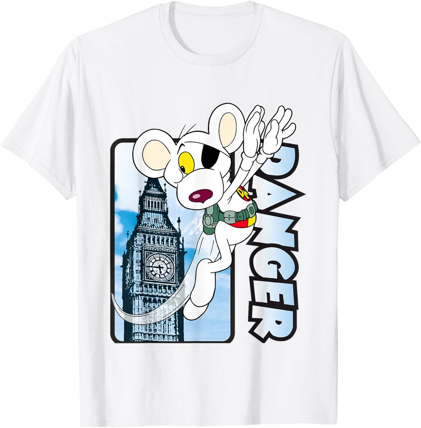 Danger Mouse Flying Past Big Ben T-Shirt - T-Shirt | White
