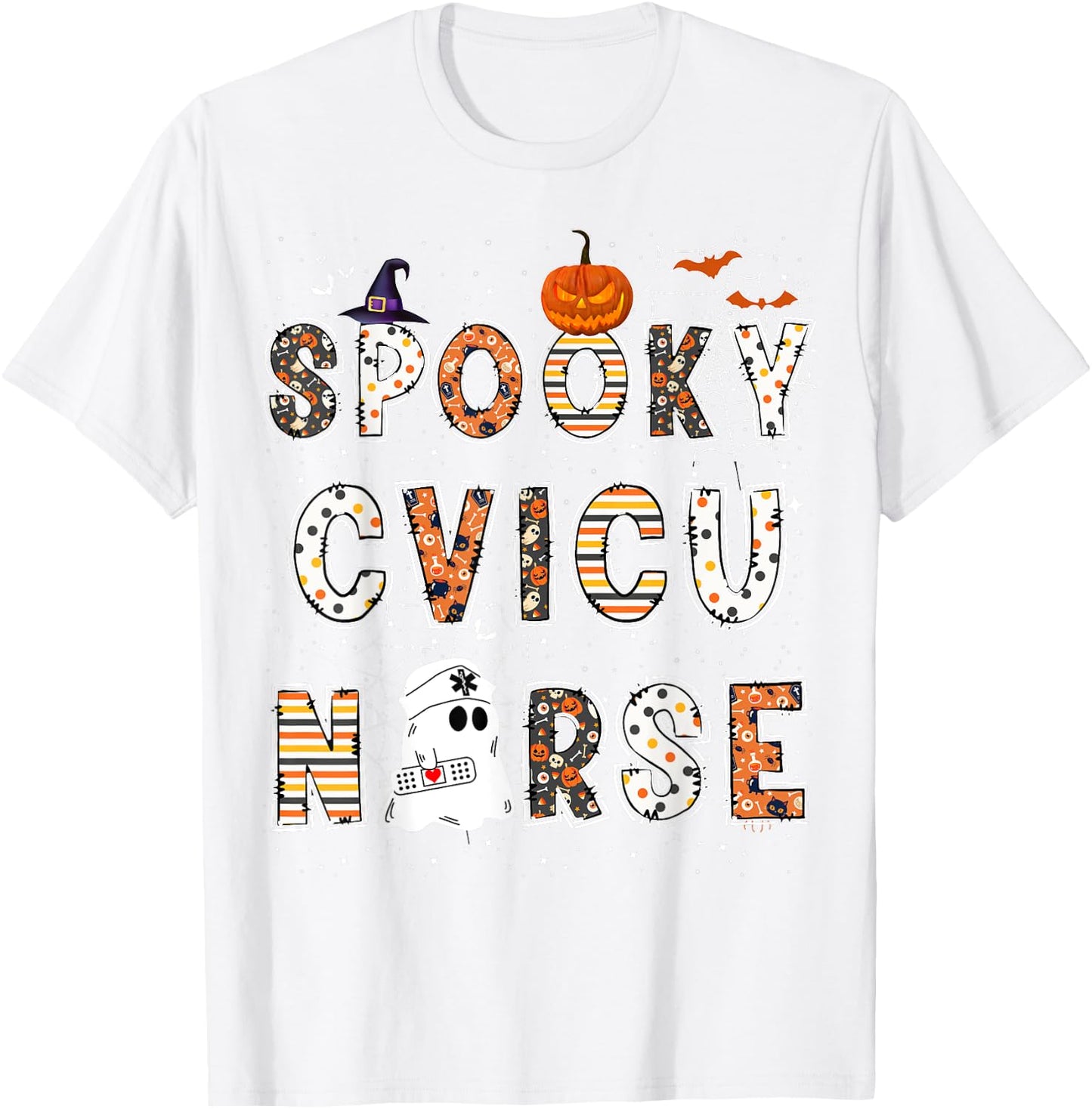Spooky CVICU Nurse Halloween Costume Cardiovascular Nurse T-Shirt - T-Shirt | White