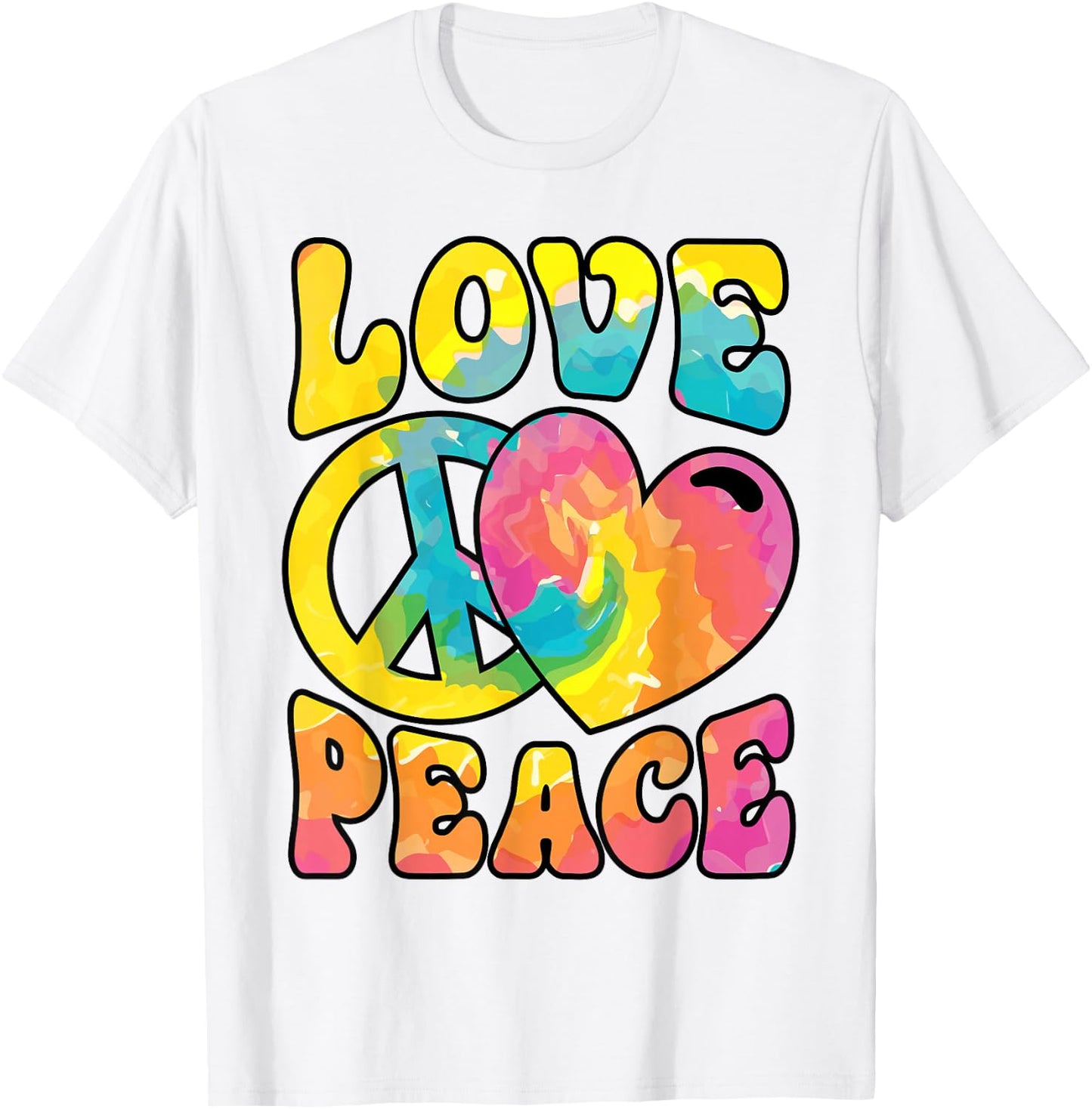 Hippie Women Men Love Peace Sign Heart Tie Dye Retro Groovy T-Shirt - T-Shirt | White