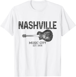 Nashville Est 1806 Guitar Vintage Country Music City T-Shirt - T-Shirt | White