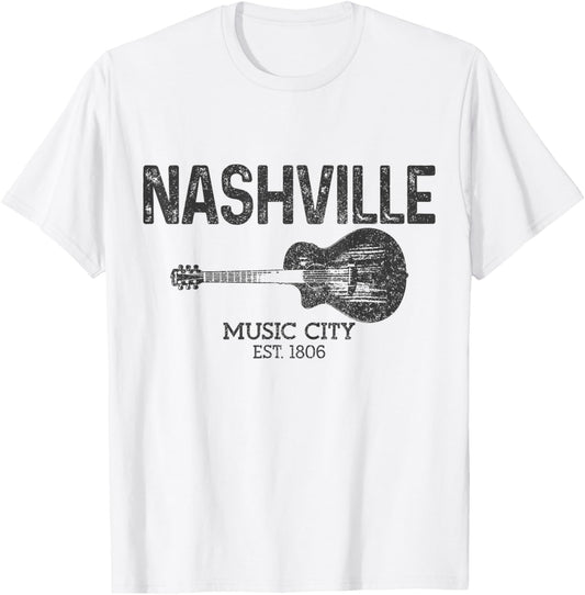 Nashville Est 1806 Guitar Vintage Country Music City T-Shirt - T-Shirt | White