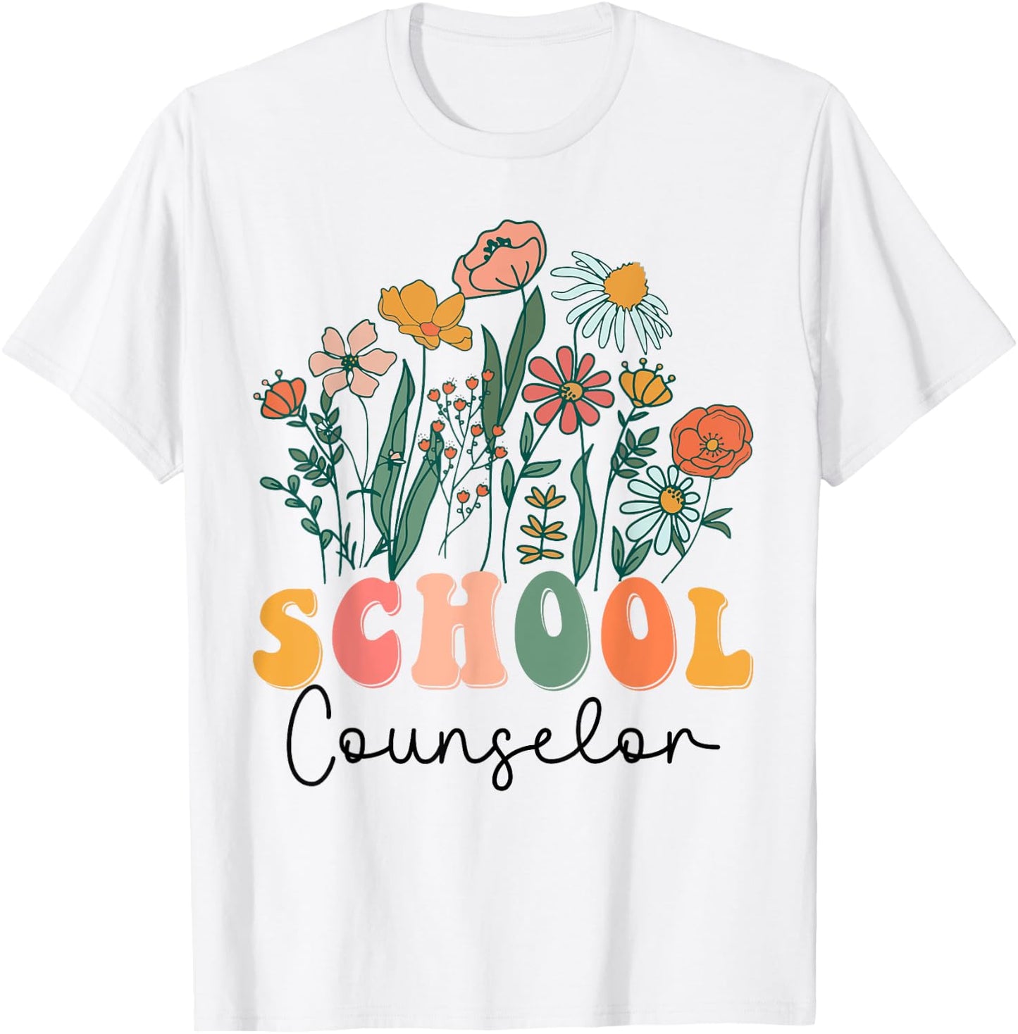 Groovy Wildflower School Counselor T-Shirt - T-Shirt | White