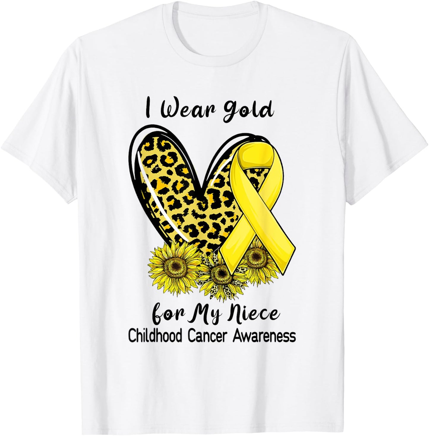 I Wear Gold For My Niece Childhood Cancer Leopard Heart T-Shirt - T-Shirt | White