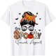 One Spooky Travel Agent Messy Bun Women Pumpkin Halloween T-Shirt - T-Shirt | White