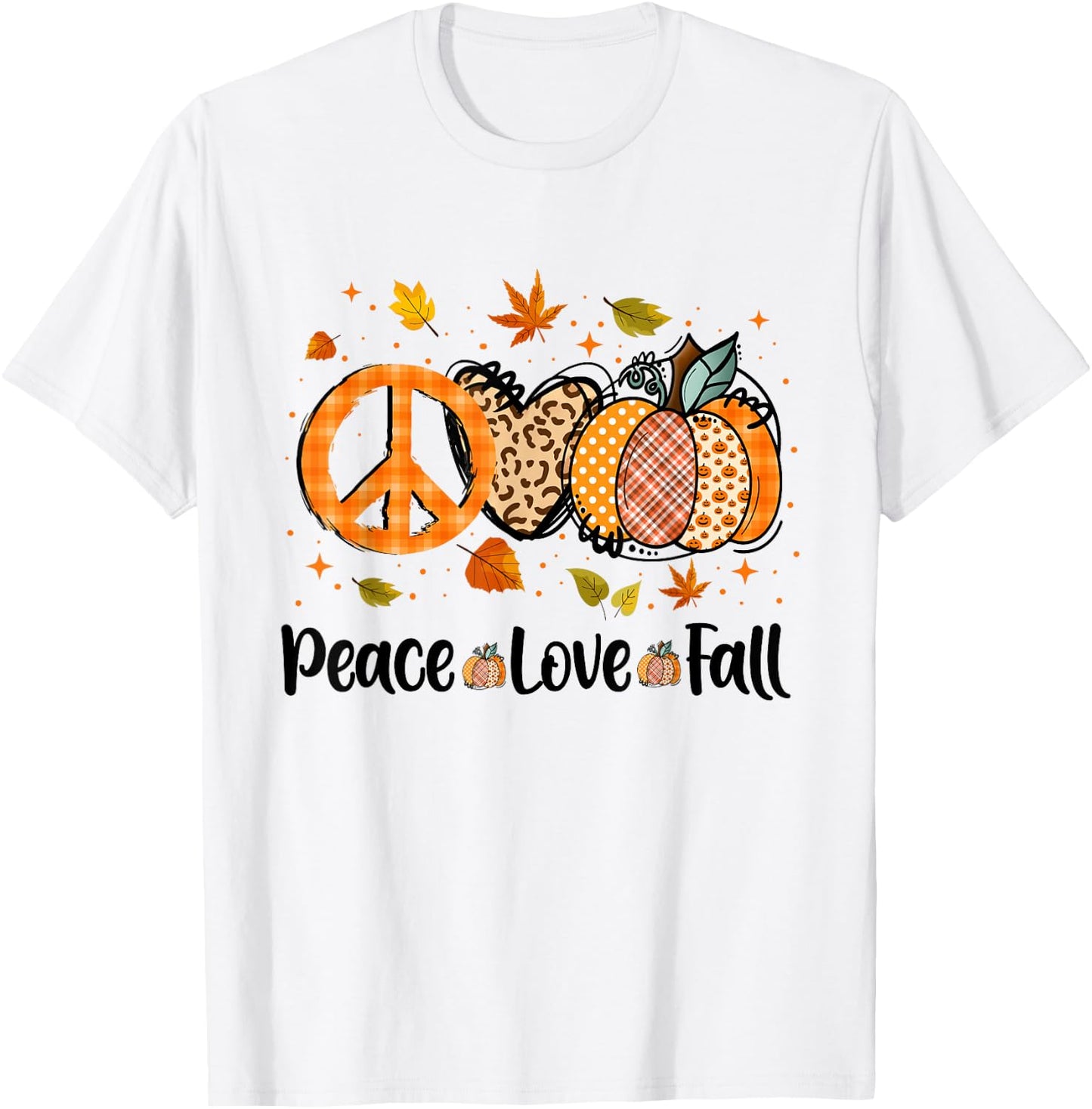 Peace Love Fall Pumpkin Autum Happy Fall Thanksgiving T-Shirt - T-Shirt | White