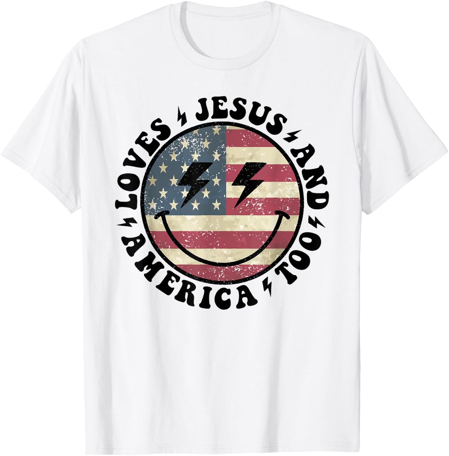 Loves Jesus and America Too God Christian 4th of July retro T-Shirt - T-Shirt | White