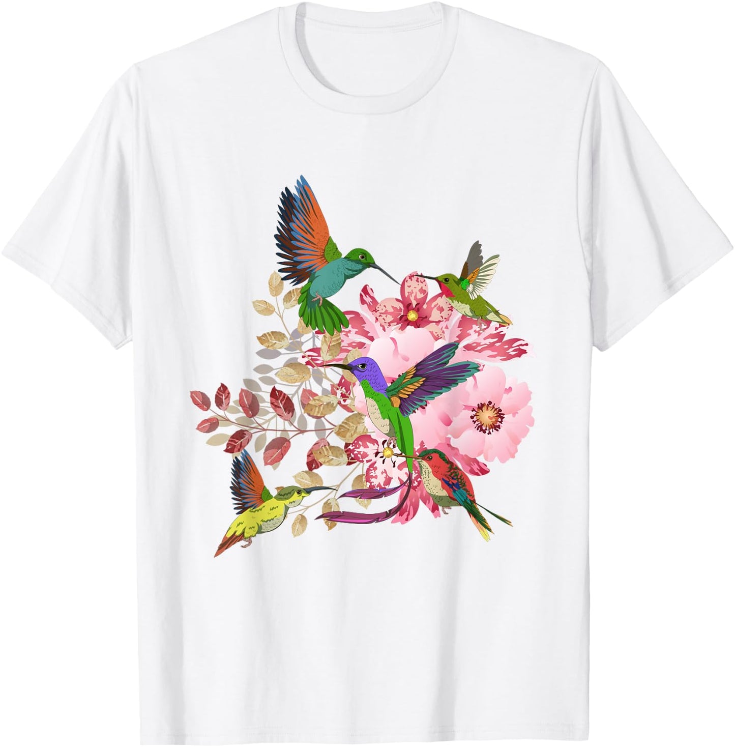 Flowers Hummingbird Floral Bird Animal Vintage Hummingbird T-Shirt - T-Shirt | White