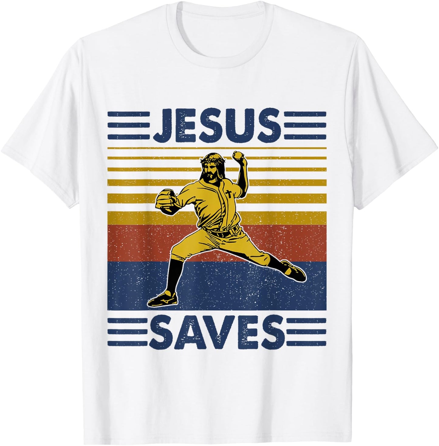Jesus Save Funny Jesus Playing Baseball T-Shirt - T-Shirt | White