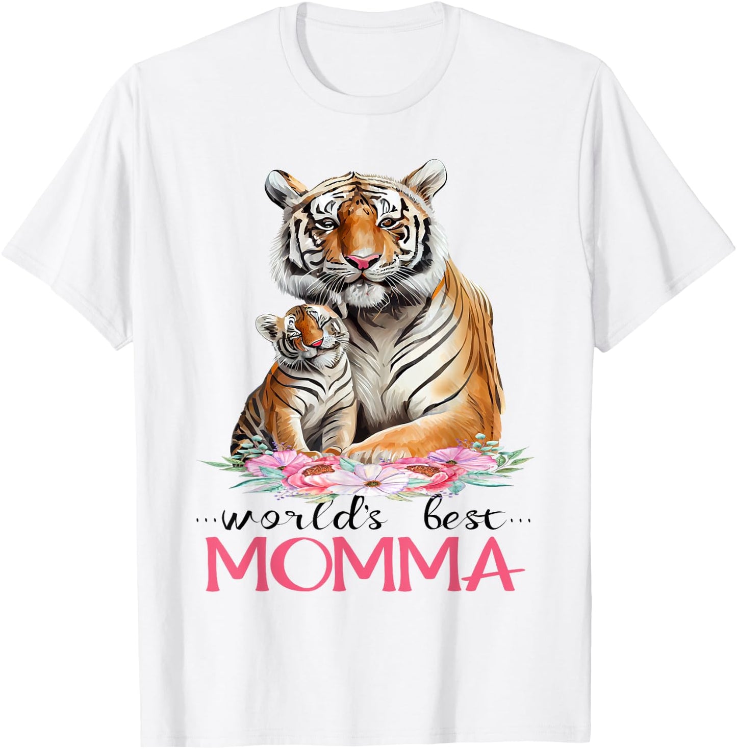 World's Best Momma Mom 2025 Pretty Floral Tiger & Cub T-Shirt - T-Shirt | White
