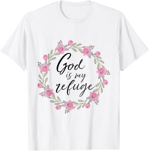 God is My Refuge Psalm 91 Bible Verse Floral T-Shirt - T-Shirt | White