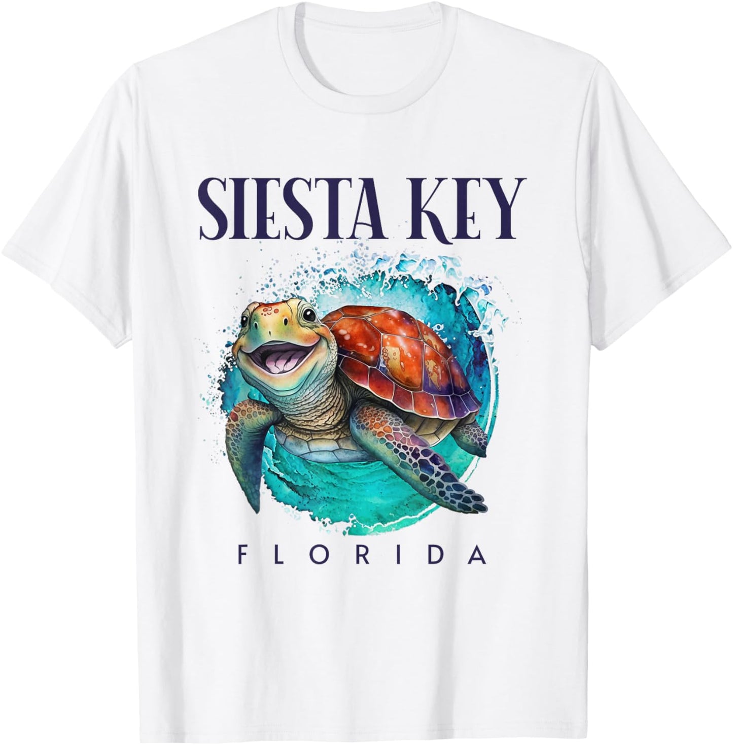Siesta Key Florida Watercolor Happy Sea Turtle T-Shirt - T-Shirt | White