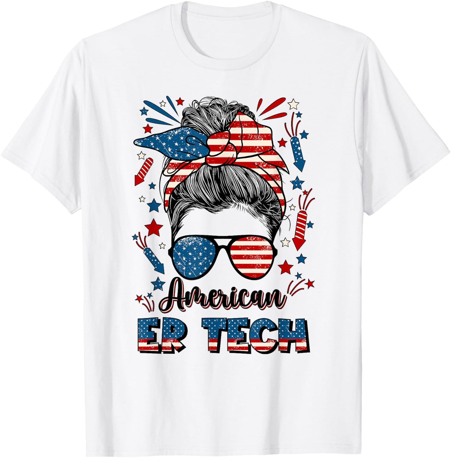 4th Of July ER Tech American Flag Emergency Room Technician Women Men T-Shirt - T-Shirt | White