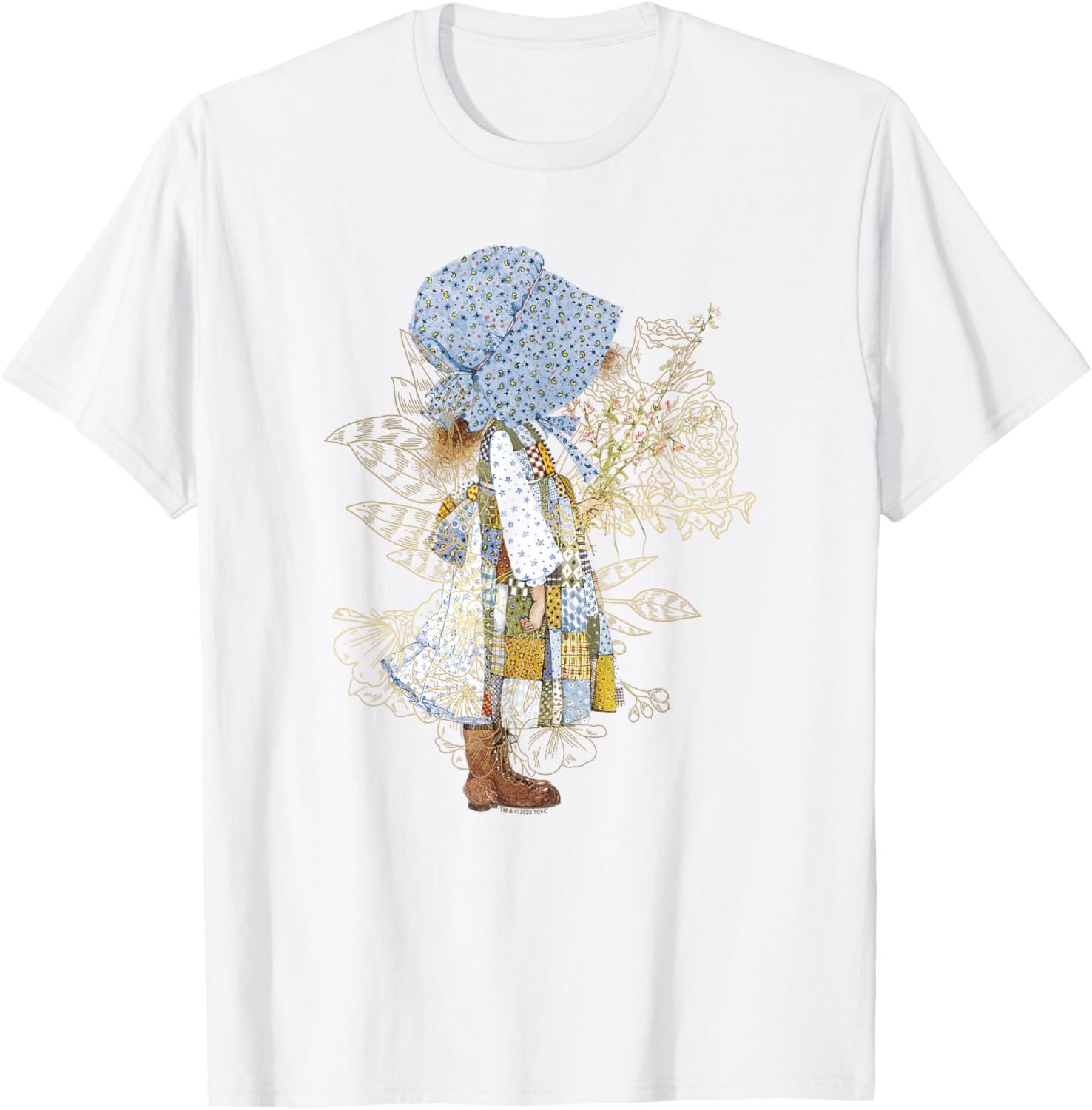 Holly Hobbie County Girl Holding Flowers Sweet Vintage T-Shirt - T-Shirt | White