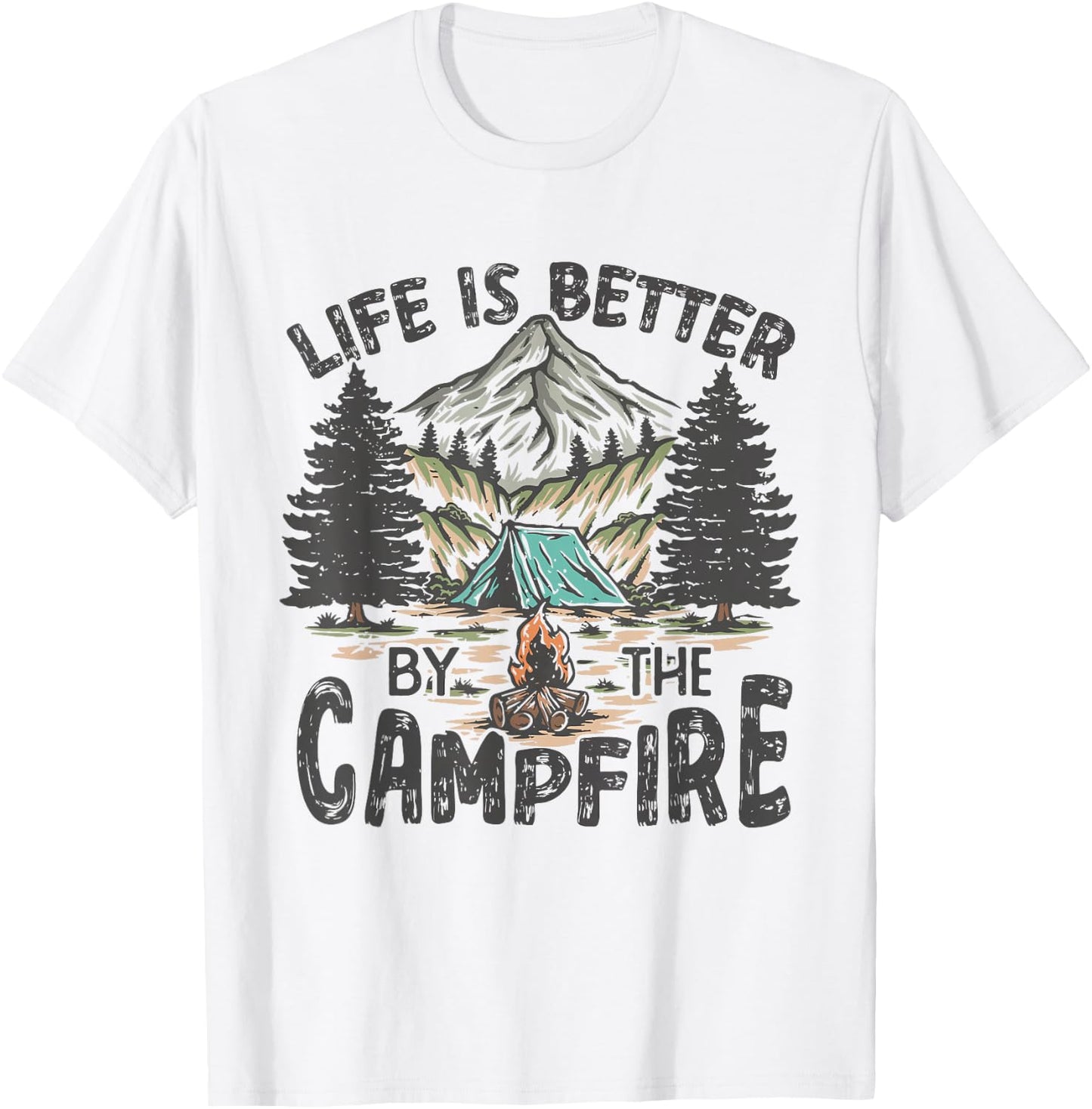 Vintage Retro Life is Better Around The Campfire Camping T-Shirt - T-Shirt | White