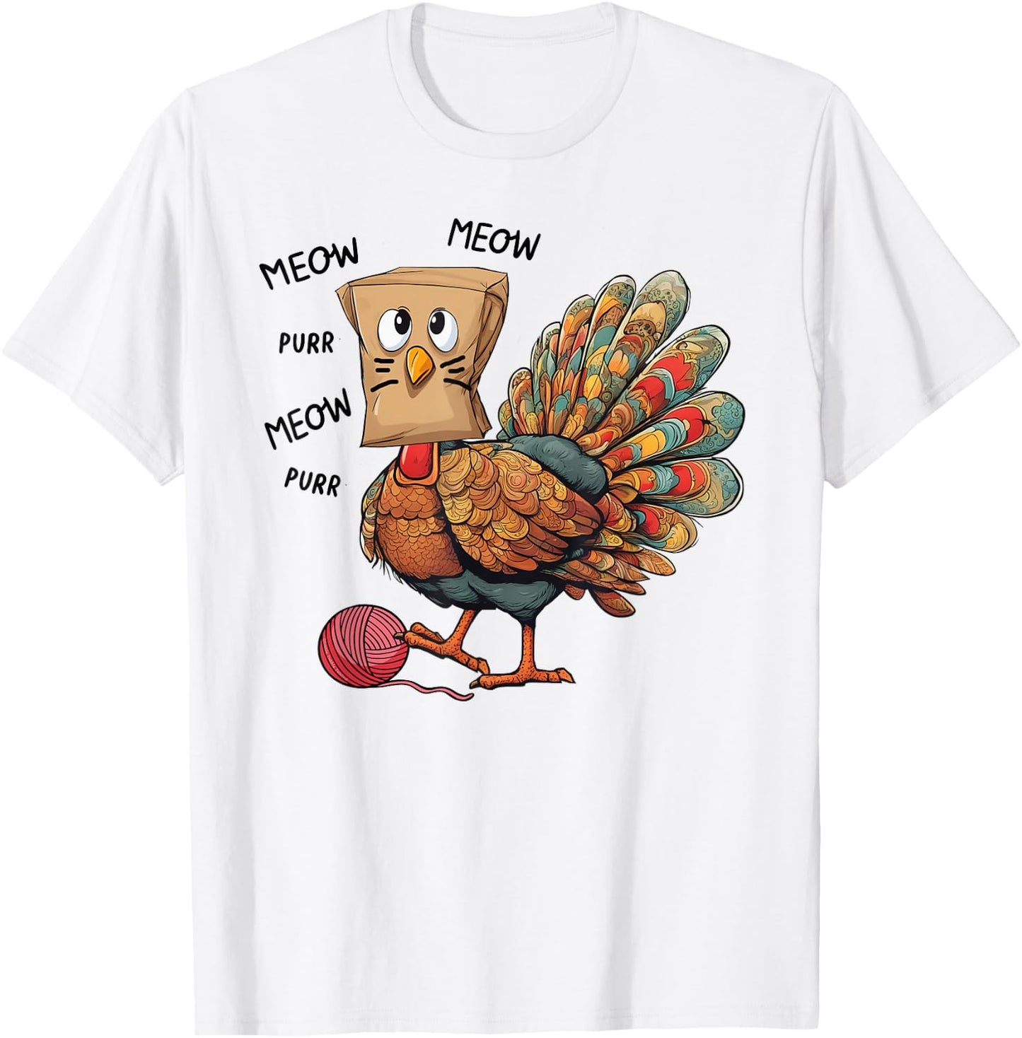 Thanksgiving Turkey Meow I'm a Cat Funny Thanksgiving Women Girls Kids T-Shirt - T-Shirt | White