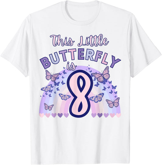 8th Birthday Butterfly Eight Years Old Pastel Purple Pink T-Shirt - T-Shirt | White