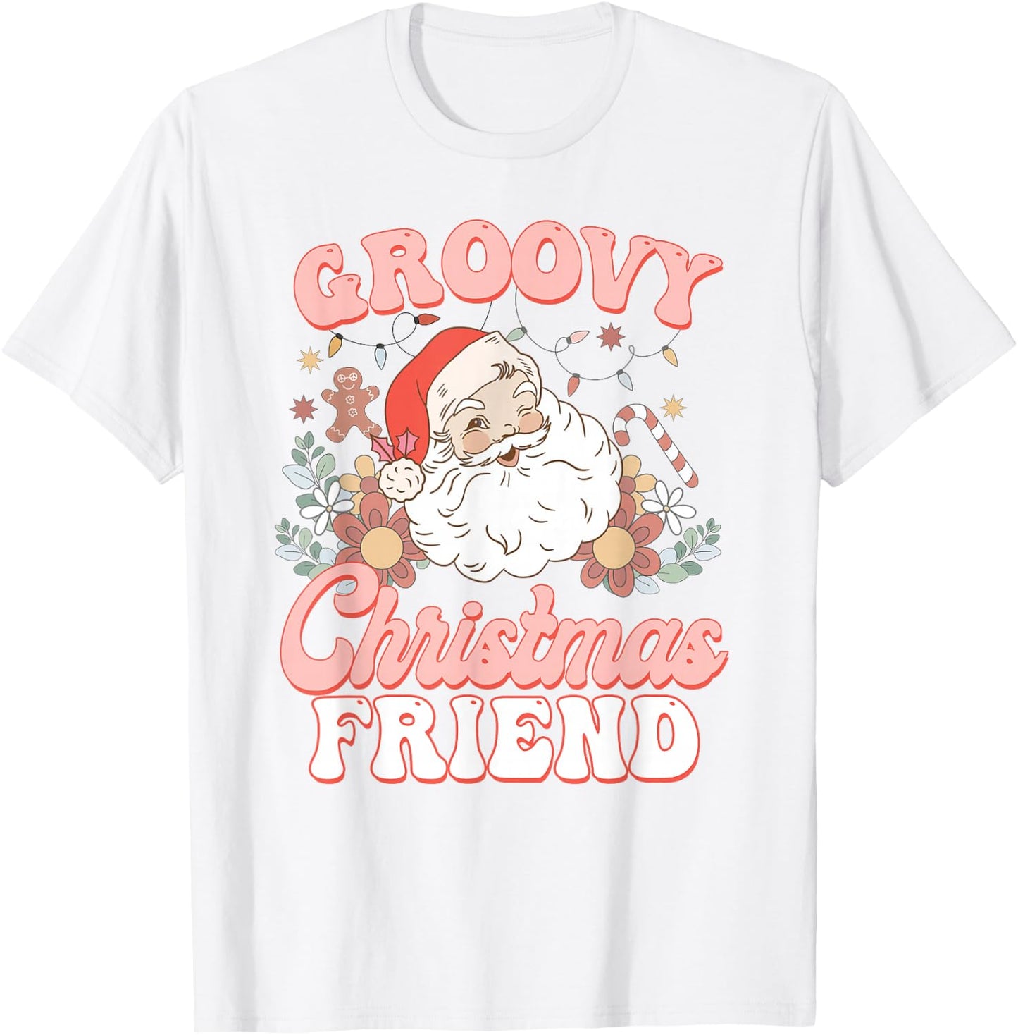 Friend Groovy Christmas Pink Vintage Santa Retro Family T-Shirt - T-Shirt | White