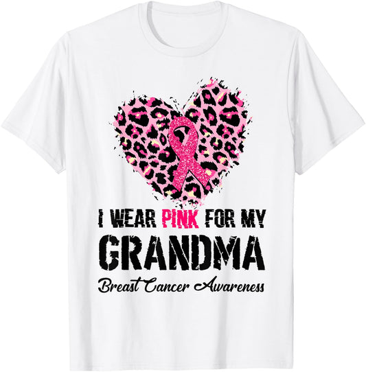 I Wear Pink For My Grandma Breast Cancer Awareness Heart T-Shirt - T-Shirt | White