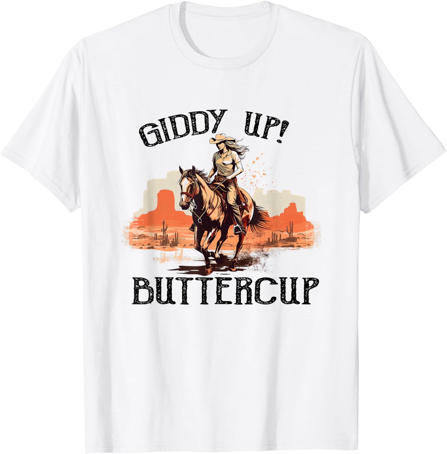 Vintage Country Western Giddy Up Buttercup Western Cowboy T-Shirt - T-Shirt | White