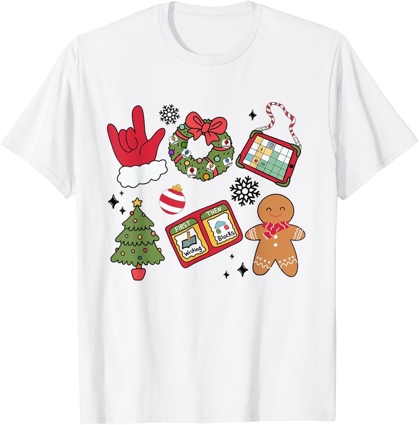 Women Groovy Christmas Special Education Teacher ABA AAC T-Shirt - T-Shirt | White
