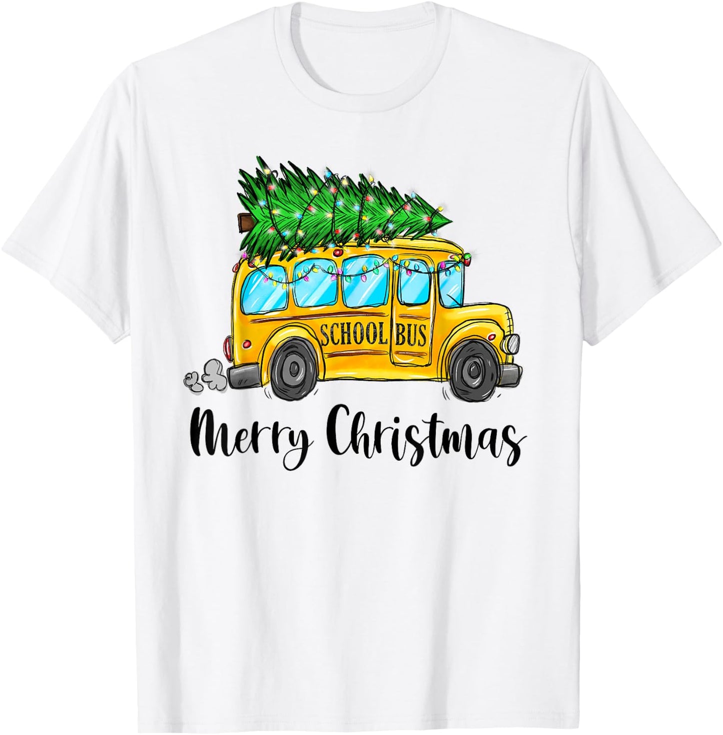 Yellow School Bus Christmas Light Tree Driver Pajama Xmas T-Shirt - T-Shirt | White