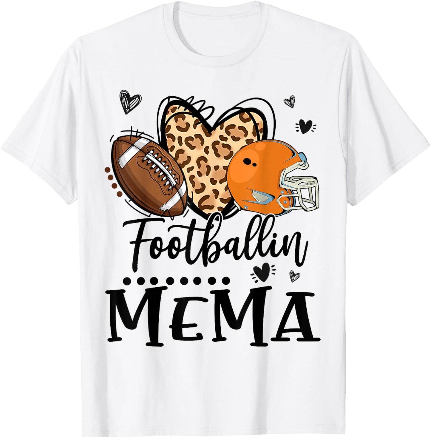 Football Mema Football Player Leopard Pattern Football T-Shirt - T-Shirt | White
