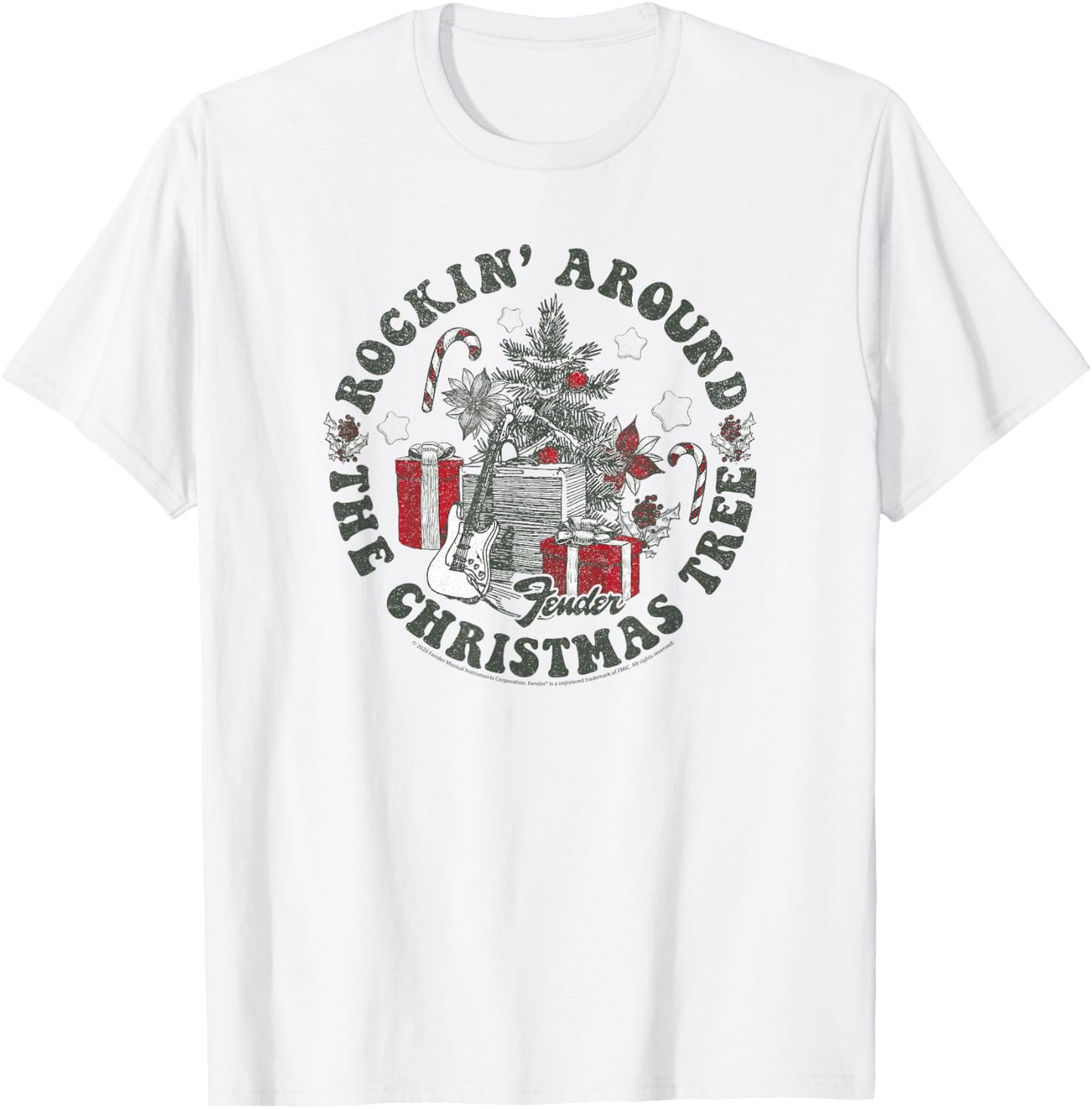 Fender Christmas Rockin' Around The Christmas Tree T-Shirt - T-Shirt | White