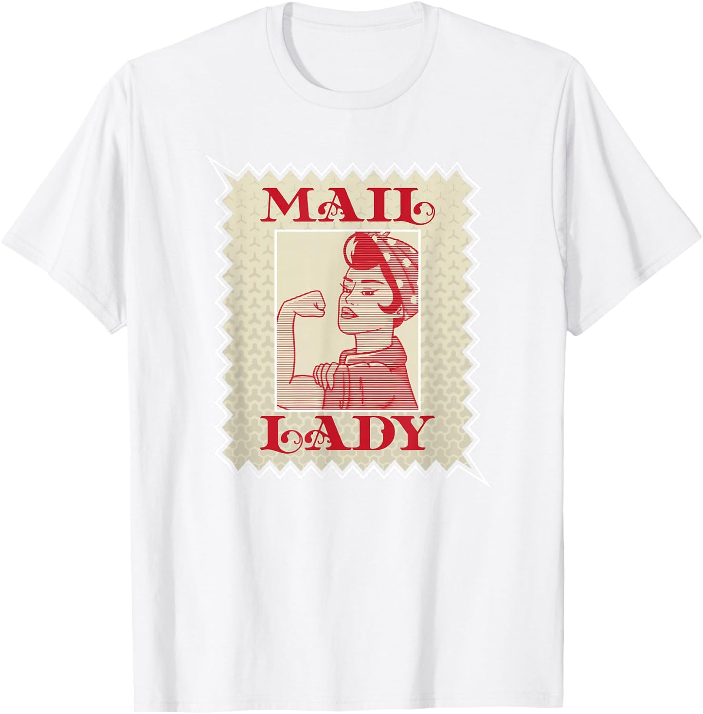Female Postal Worker Mail Lady Stamp T-Shirt - T-Shirt | White