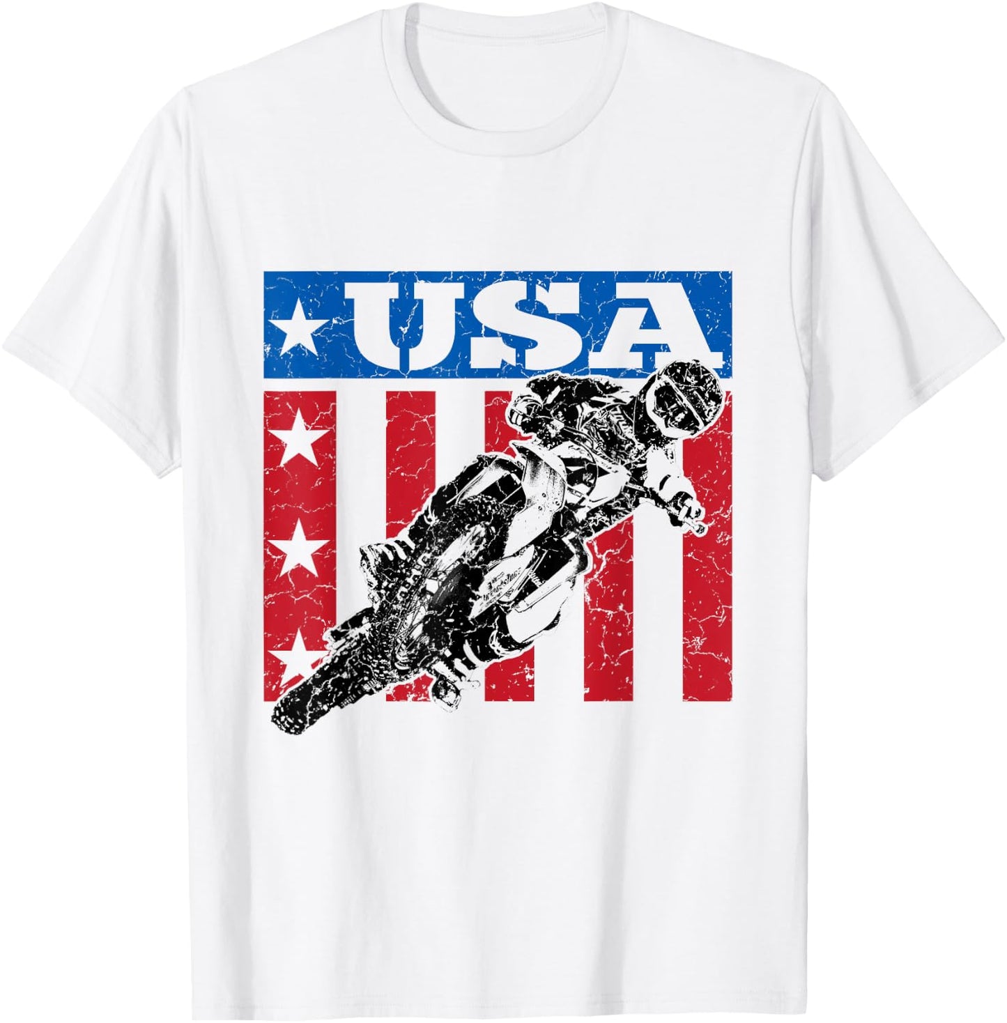 USA Dirt Bike 4th of July Motocross American Flag MX Racing T-Shirt - T-Shirt | White