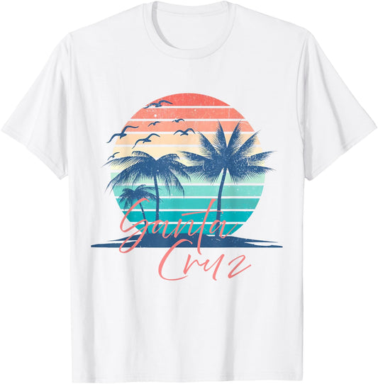 Santa Cruz Vintage Summer Vibes Beach Sunset Retro Palm Tree Men Women Kids T-Shirt - T-Shirt | White