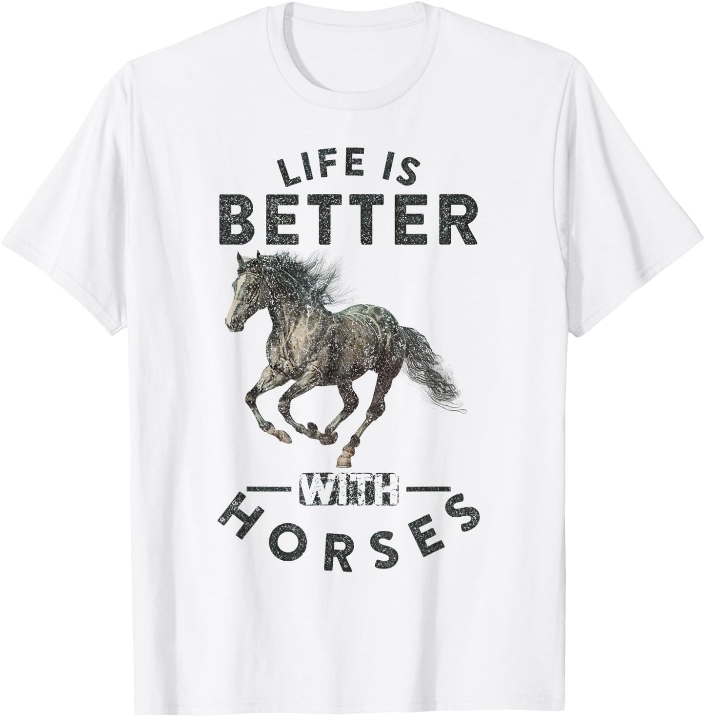 Vintage Life is Better with Horses Funny Horseback Riding T-Shirt - T-Shirt | White