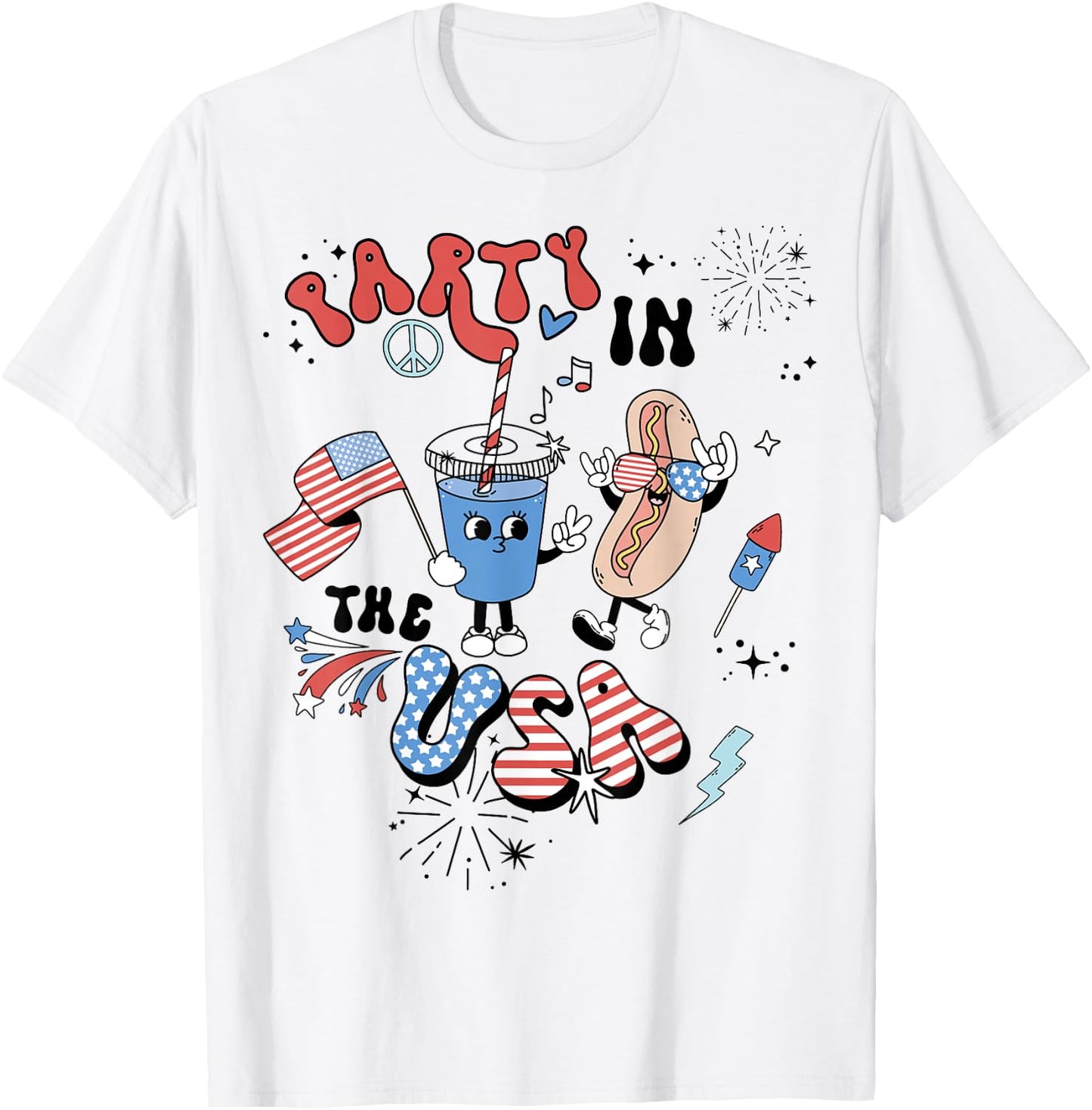 Retro Party In The USA Flag Groovy 4th Of July Patriotic T-Shirt - T-Shirt | White