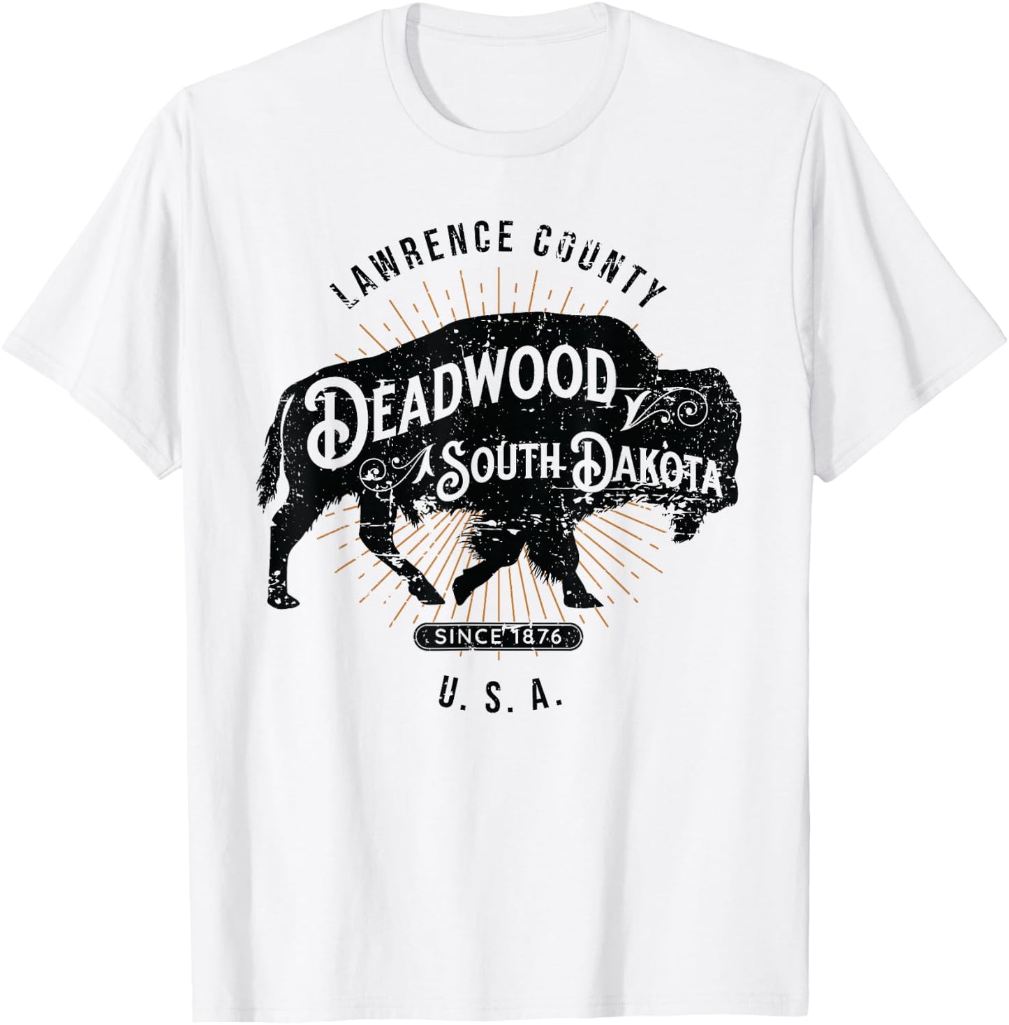 Deadwood South Dakota USA Distressed Bison Design Souvenir T-Shirt - T-Shirt | White
