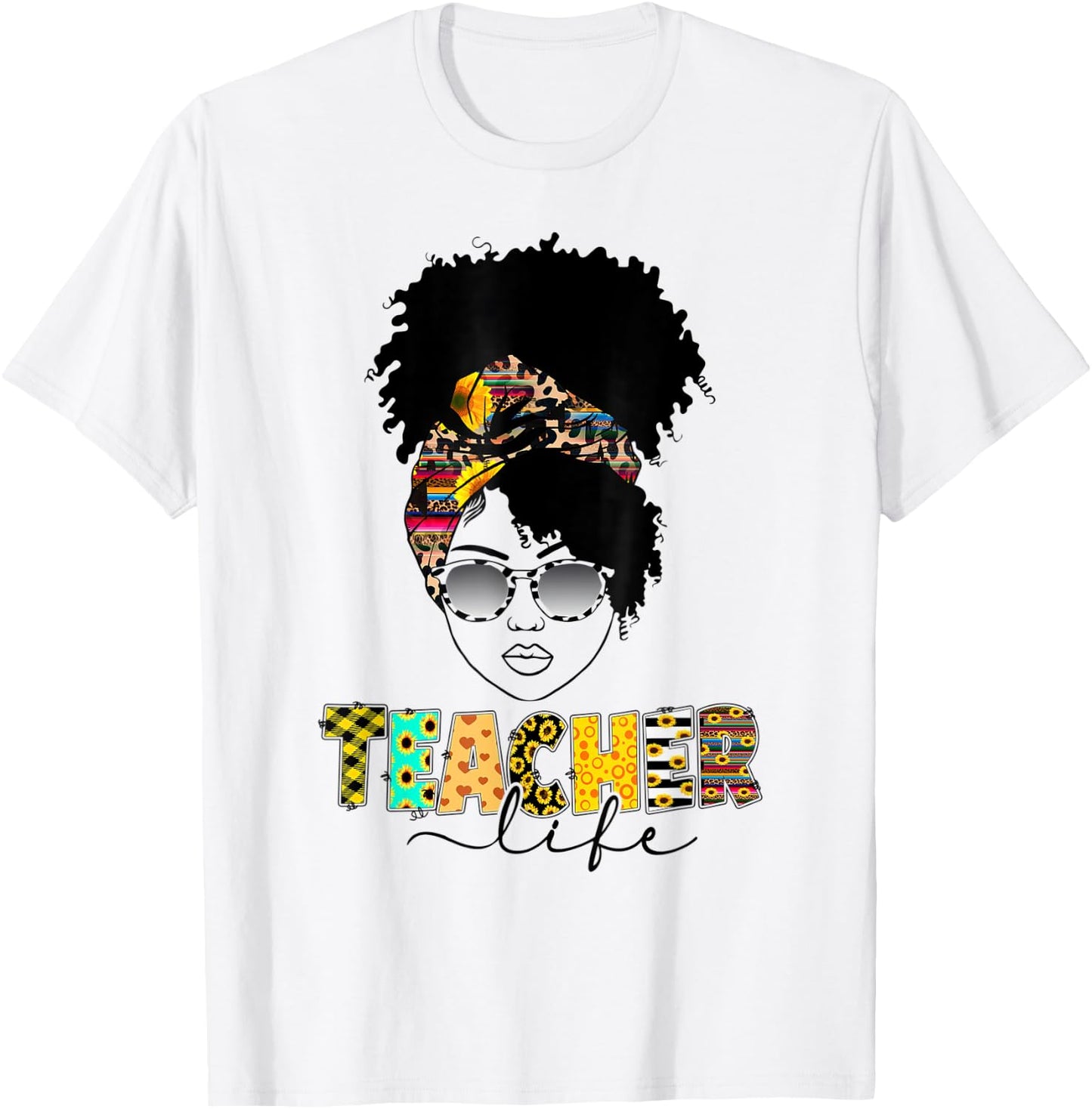 Teacher Life Messy Bun Afro Teacher Week African American Men Women T-Shirt - T-Shirt | White