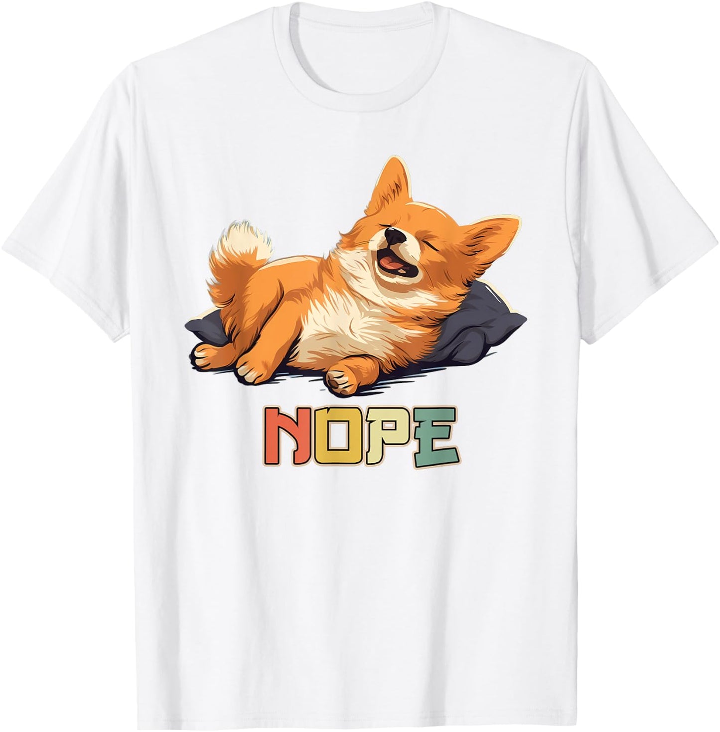 Lazy Pomchi Dog Nope T-Shirt - T-Shirt | White