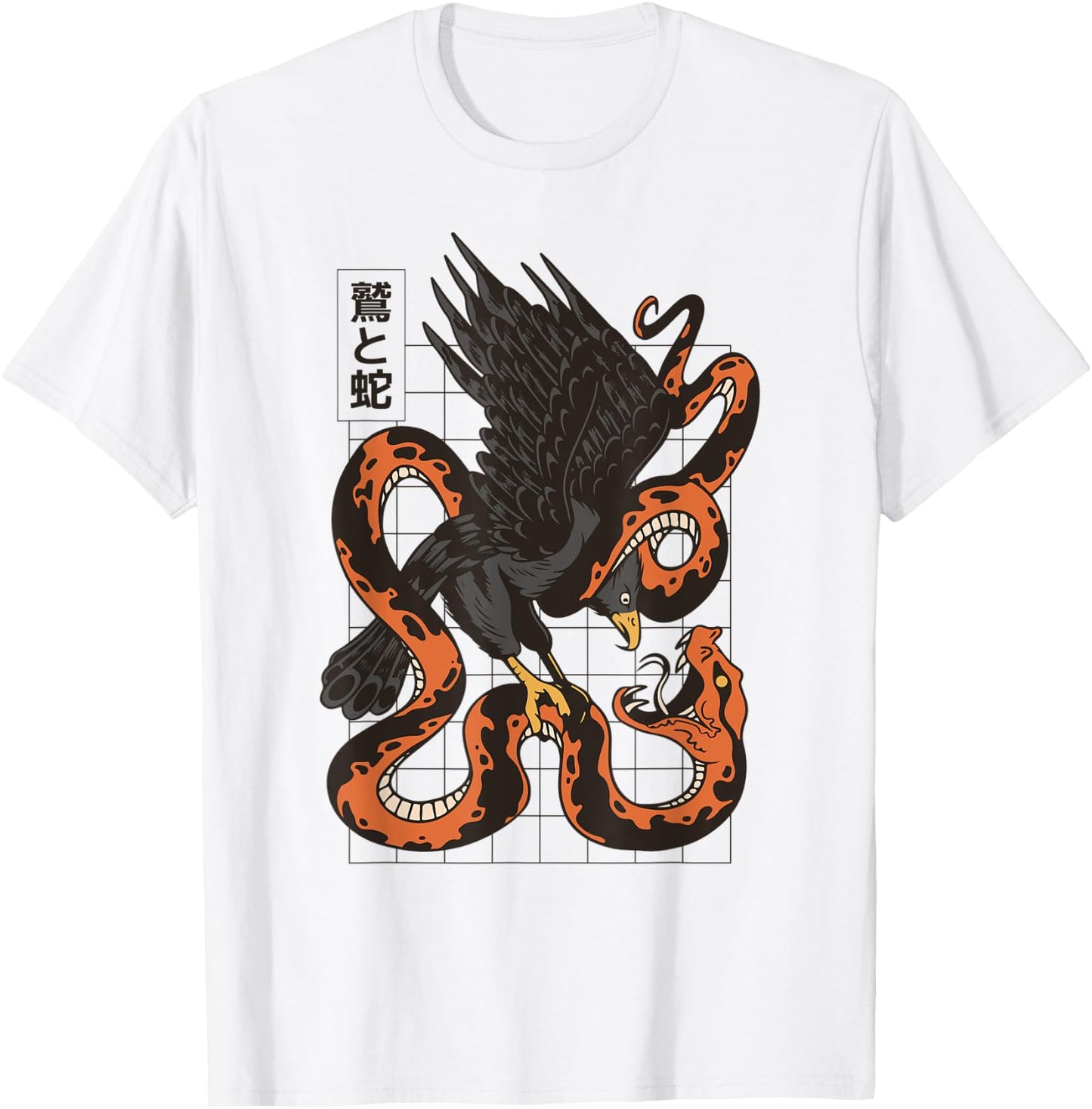 Eagle Fighting Snake Japanese Vaporwave Asian Inspired T-Shirt - T-Shirt | White