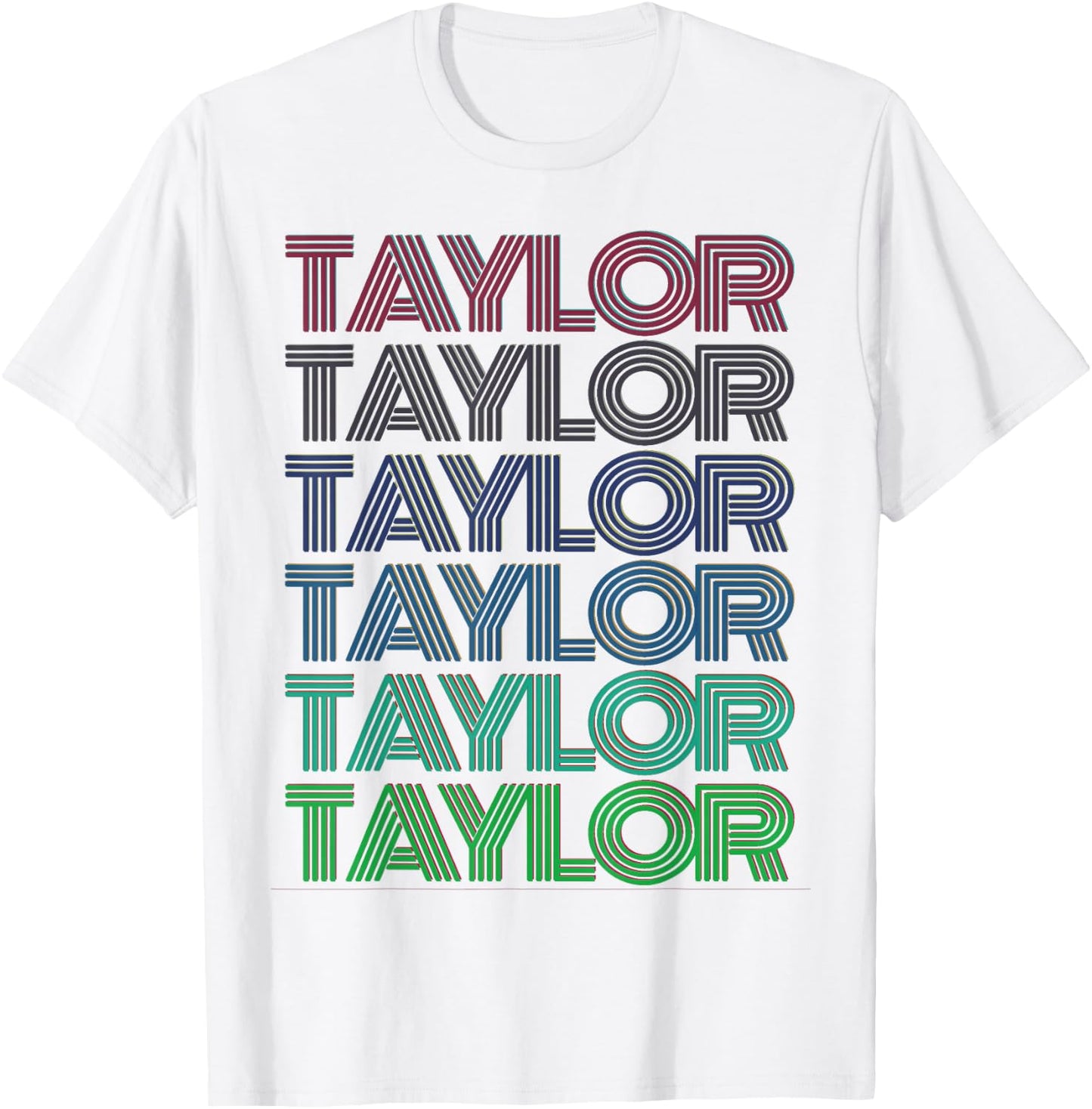 Girl Retro Taylor First Name Personalized Groovy 80's Pink T-Shirt - T-Shirt | White