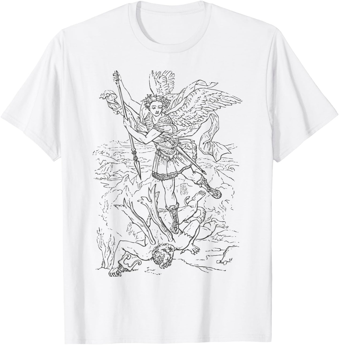 St Saint Michael the Archangel Catholic Angel Warrior T-Shirt - T-Shirt | White