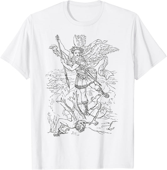 St Saint Michael the Archangel Catholic Angel Warrior T-Shirt - T-Shirt | White