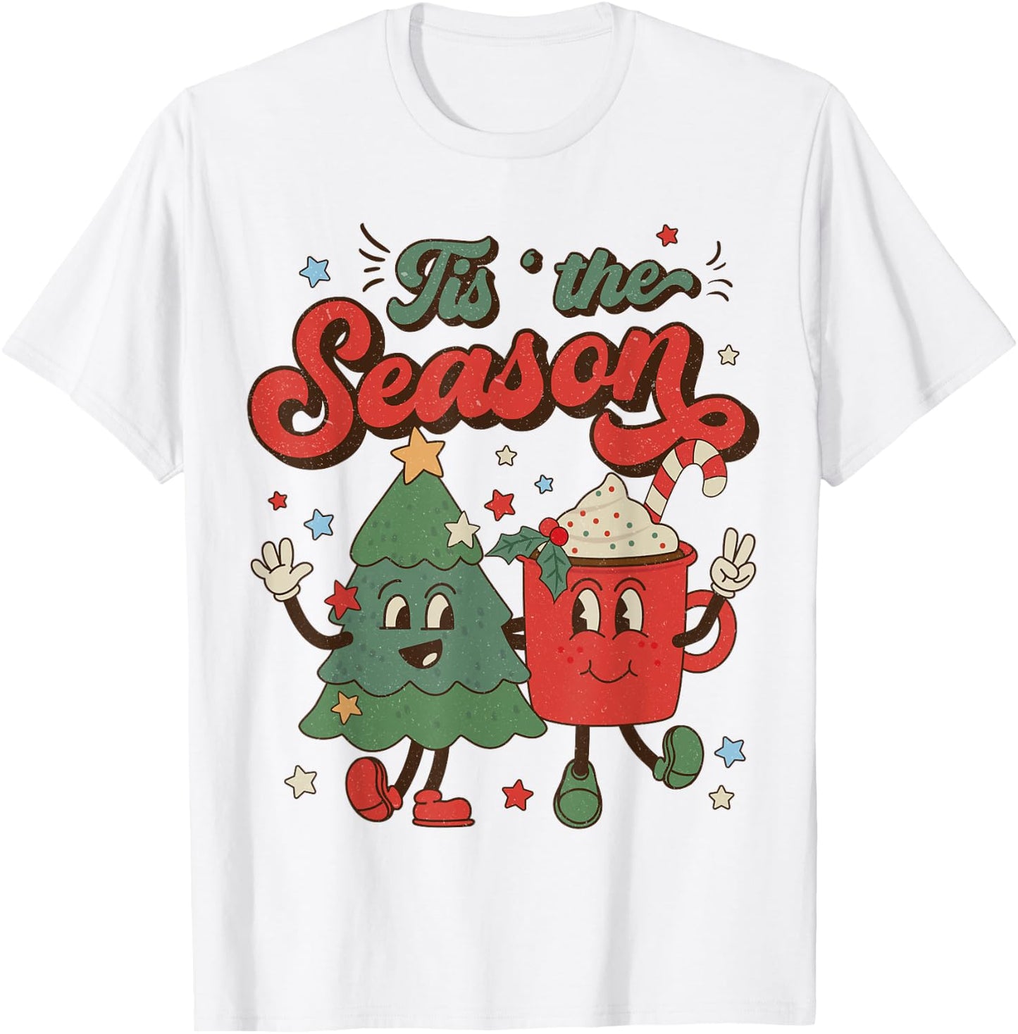Vintage Christmas Tis The Season Christmas Tree Coffee Latte T-Shirt - T-Shirt | White