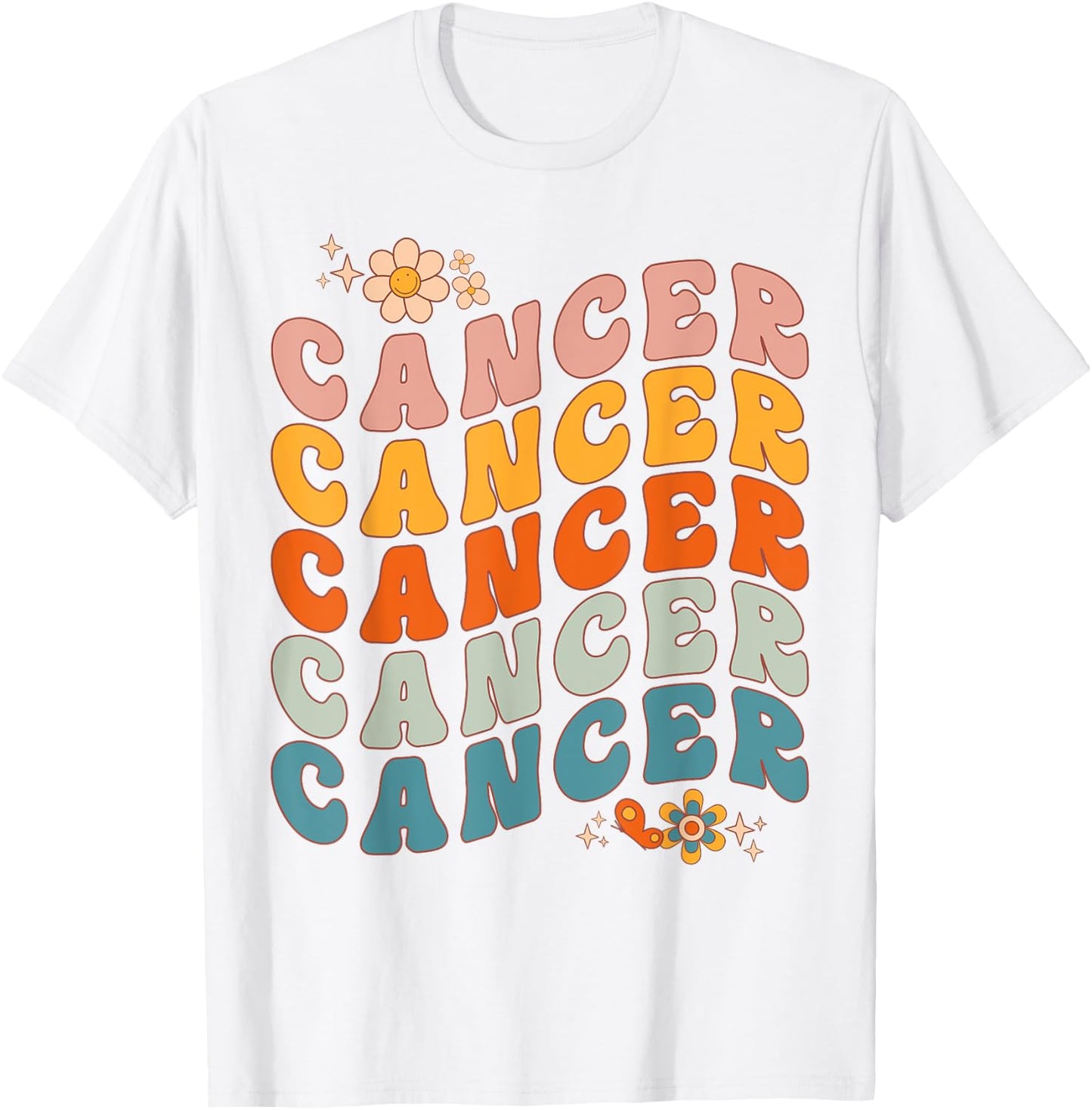 Cancer Groovy Retro Women Girls Birthday Zodiac Sign T-Shirt - T-Shirt | White