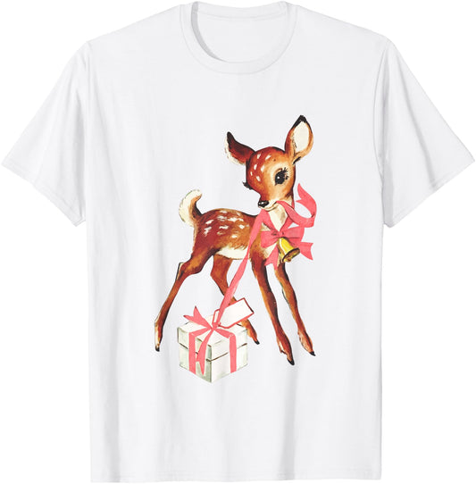 Generic Retro Vintage Reindeer Pink Christmas Baby Deer Cottagecore T-Shirt - T-Shirt | White