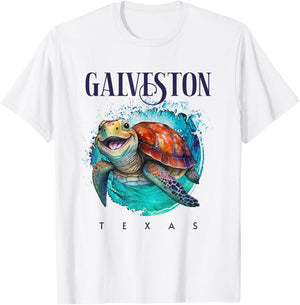 Galveston Texas Watercolor Happy Sea Turtle T-Shirt - T-Shirt | White