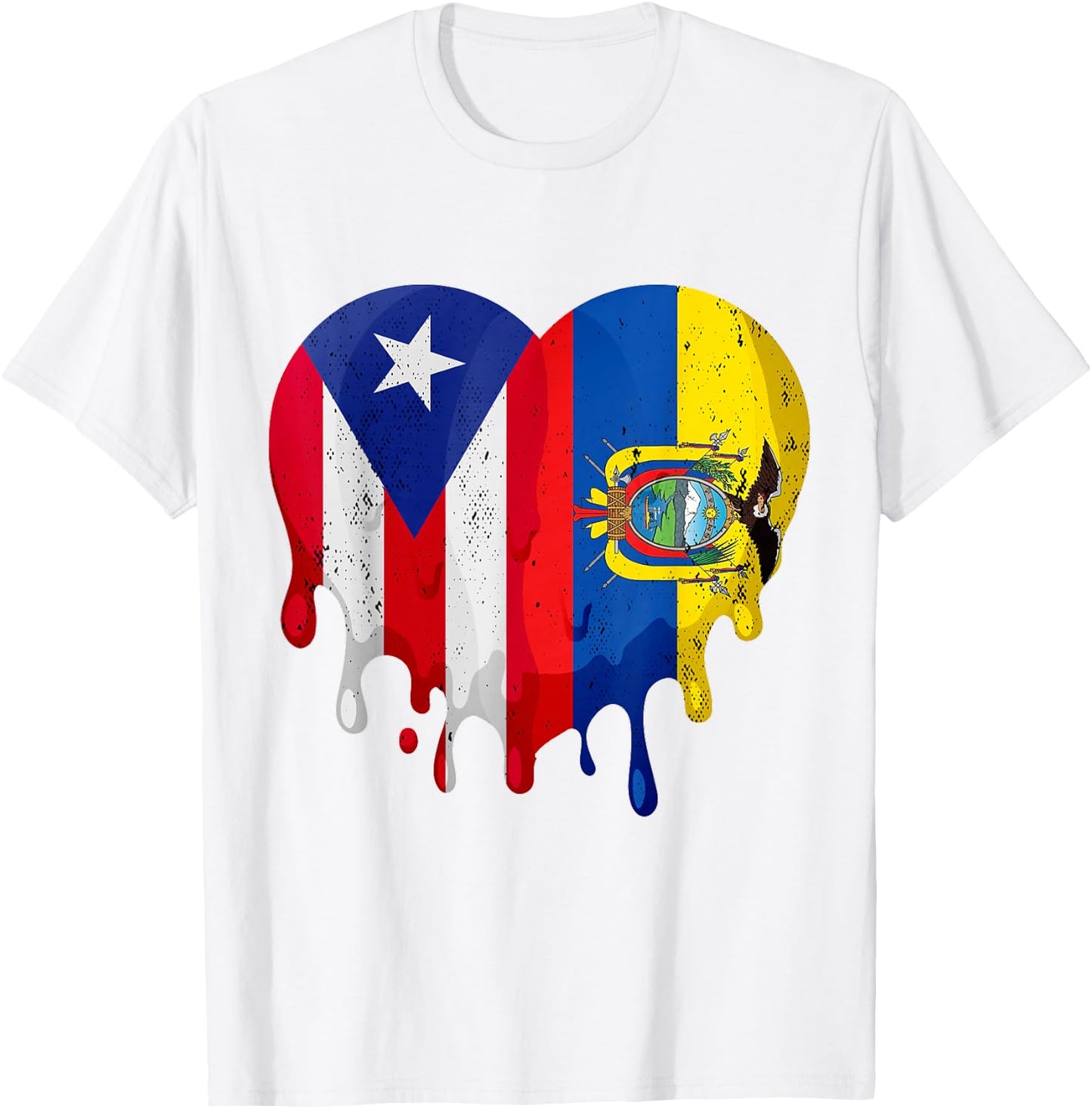 Puerto Rico Ecuador Flag Heart Citizen Grown Patriot Country T-Shirt - T-Shirt | White