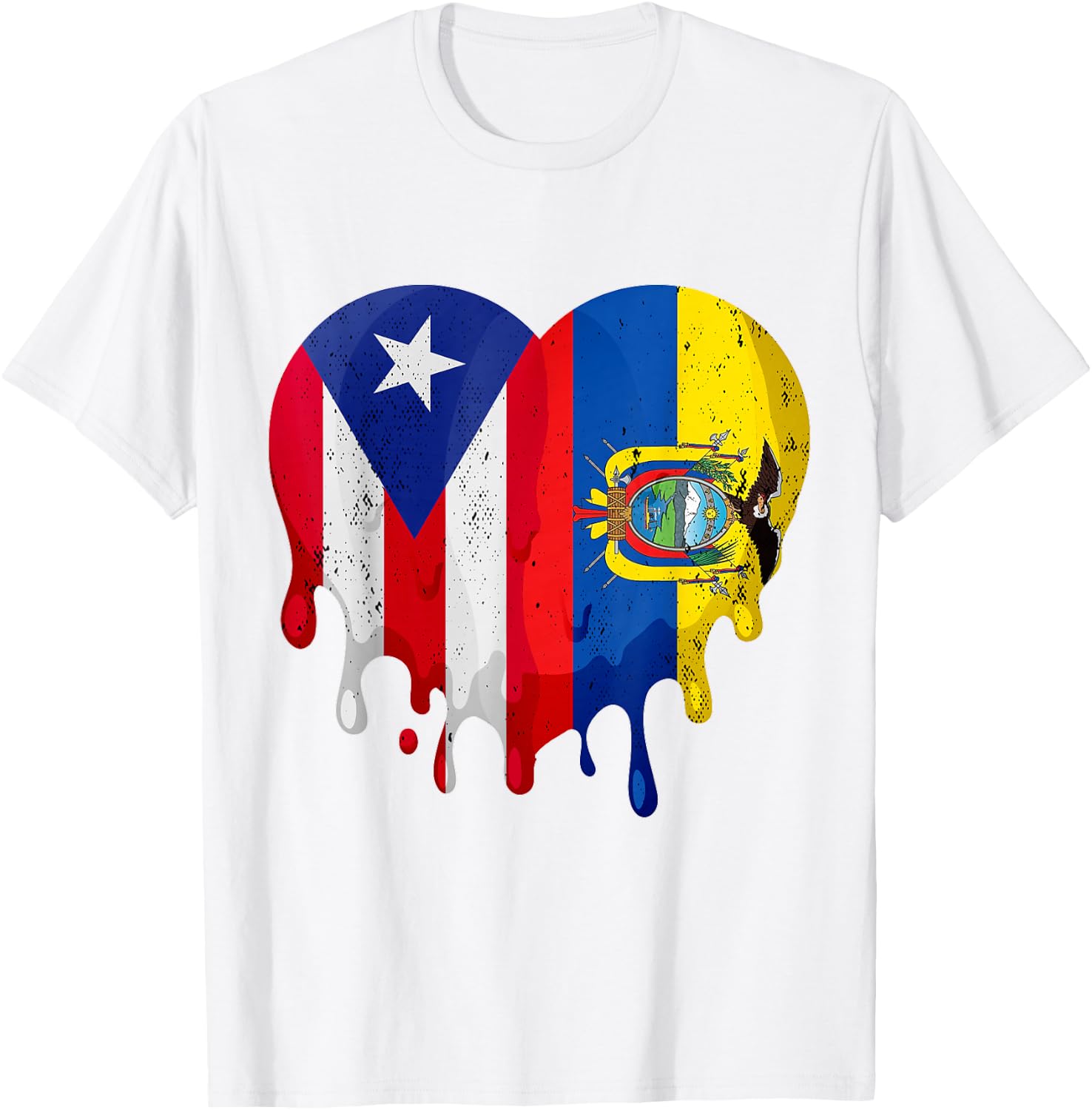 Puerto Rico Ecuador Flag Heart Citizen Grown Patriot Country T-Shirt - T-Shirt | White